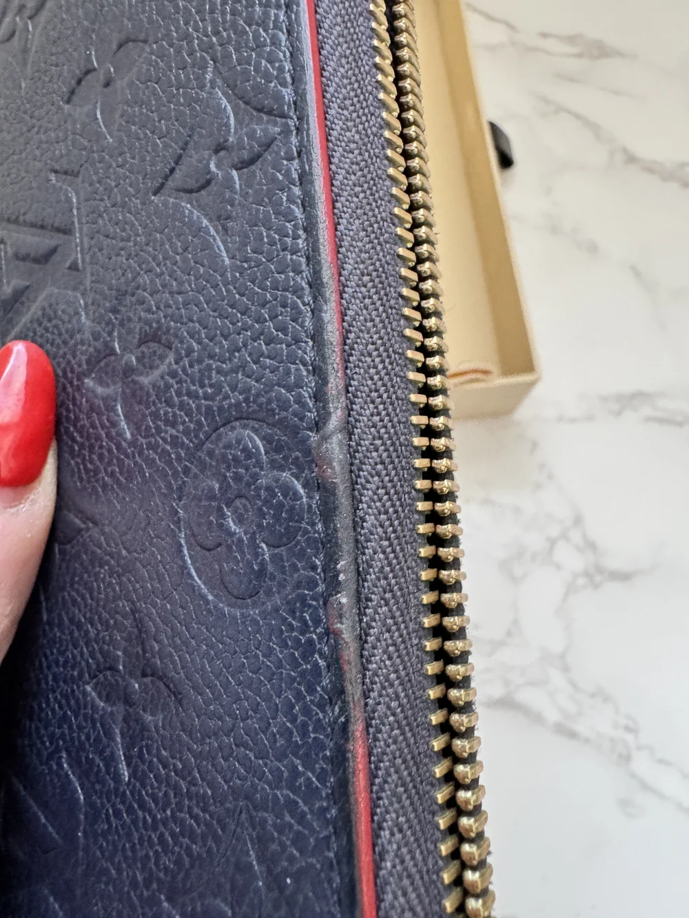 Louis Vuitton Zippy Wallet Empreinte Marine Rouge Navy Red Box, Dust Bag, Bag